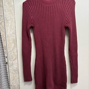 Hollister Long Sleeve Ribbed Dress in Deep Red